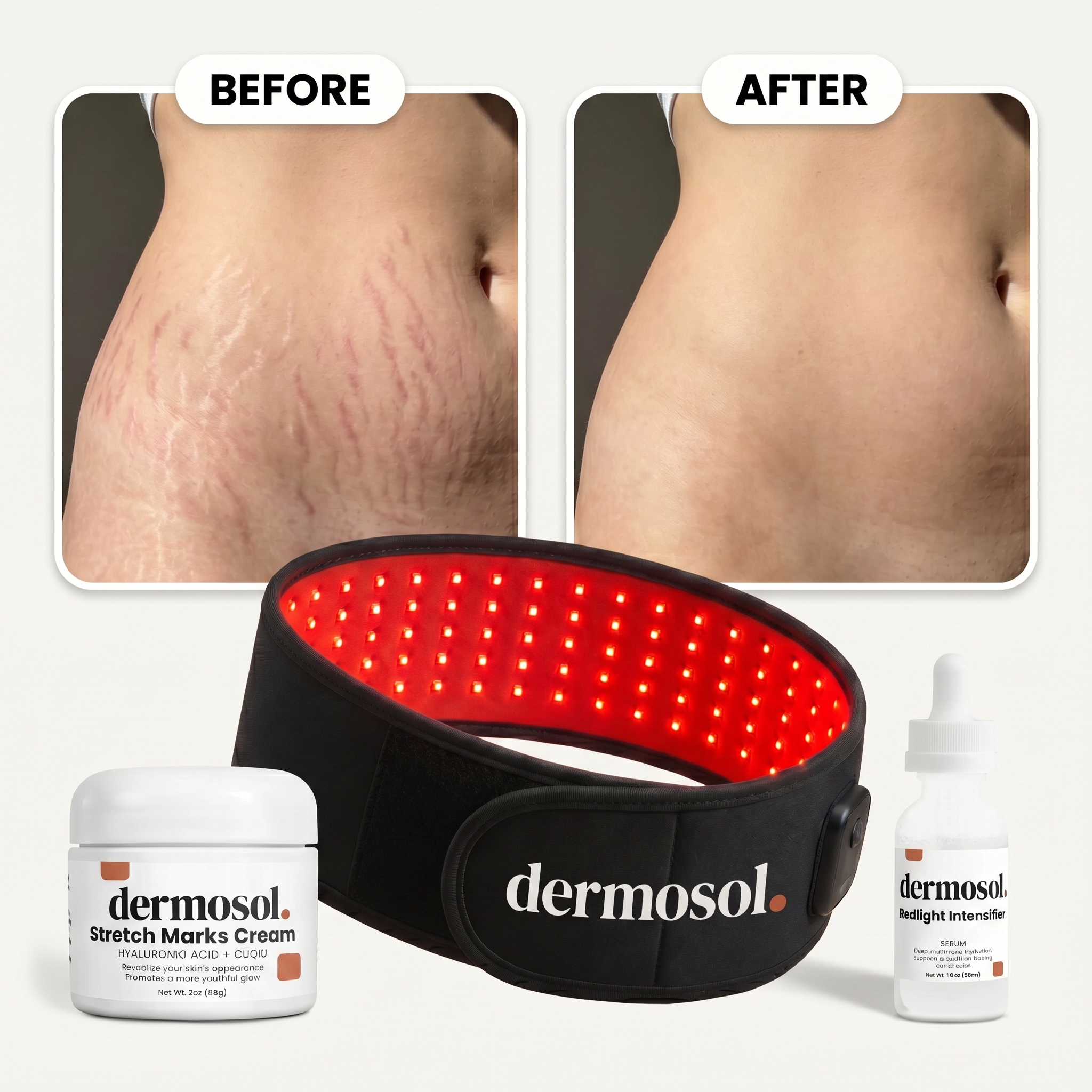 Dermosol stretch-mark protocol — before and after with kit